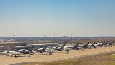 Dallas, Texas, United Parcel Service jets parked at the UPS terminal at Dallas Fort Worth