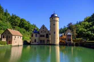 Mespelbrunn moated castle, Elsava Valley, Spessart, Lower Franconia, Franconia, Bavaria, Germany,