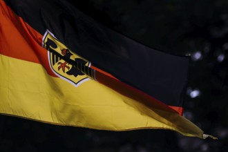 Symbolic photo. The national flag of the Federal Republic of Germany with a federal eagle