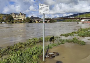 Flood at the car park on the Moselle in Bernkastel-Kues, Rhineland-Palatinate, Germany, Europe