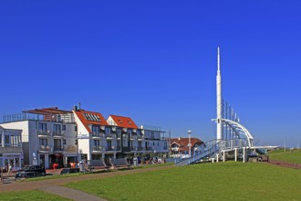 The new dyke bridge in Bensersiel, East Frisia, Lower Saxony, Federal Republic of Germany Bridge