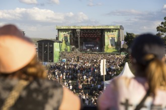 Two visitors look onto the Green Stage at the Highfield Festival on Friday, Störmthaler See,