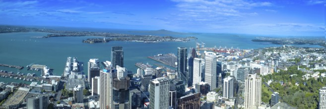 Panoramic skyline of Wellington downtown harbor and financial center, New Zealand, Oceania