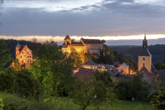 Hohnstein Castle in Saxon Switzerland, stands on a rock high above the town, Hohnstein, Saxony,