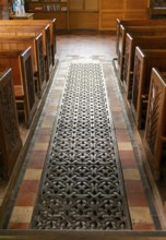 Detail of ironwork metal floor grating, church of Saint Mary the Virgin, Silchester, Hampshire,