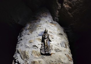 St Barbara in the visitor gallery of the Steinkaulenberg gemstone mines, show mine in