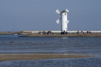 Mill beacon on the pier, Swinemünde, Usedom Island, Baltic Sea, Poland, Europe