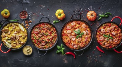 Classical Spanish paella dish with traditional seafood and rice components. Spanish cuisine., AI