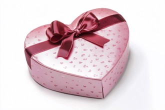 Pink heart shaped Valentine's Day gift box isolated on white background, AI generated