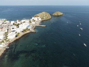 The fishing village of La Isleta del Moro. Aerial view. Drone shot. Nature Reserve Cabo de