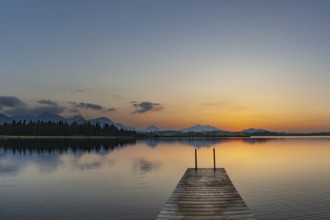 Sunset, Hopfensee, Hopfen am See, near Füssen, Ostallgäu, Allgäu, Bavaria, Germany, Europe