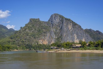 View over the Mekong at the Pak Ou Caves, Luang Prabang Province, Laos, Asia