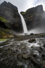 Haifoss and Granni waterfall at a canyon, Fossá í Þjórsárdal, with river í Þjórsárdal, long