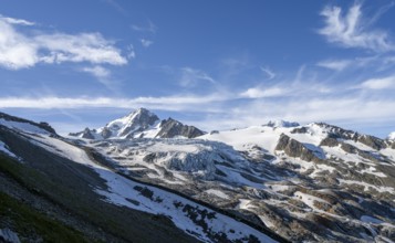 High alpine mountain landscape, summit of the Aiguille de Chardonnet and Glacier du Tour, glaciers