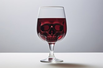 Concept for alcohol causing helath damage and deaths with wine glass with abstract slull face. KI