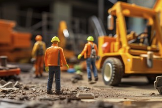 Construction workers and vehicle toy figurines. KI generiert, generiert AI generated