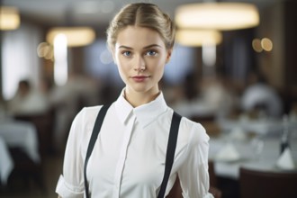 Young waitress in restaurant. KI generiert, generiert AI generated