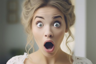 Bride with shocked or surprised face. KI generiert, generiert AI generated