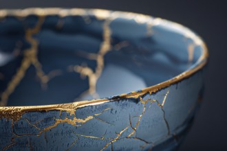 Japanese Kintsugi bowl with ceramic repair technique that uses lacquer mixed with powdered gold. KI