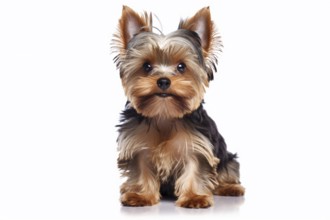 Cute small Yorkshire Terrier dog on white background. KI generiert, generiert, AI generated