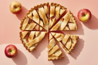 Top view of apple pie in slices. KI generiert, generiert AI generated