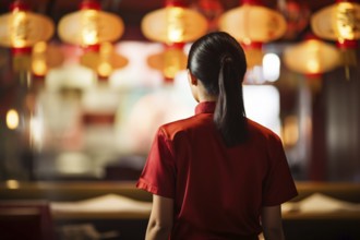 Back view of waitress in European style Chinese restaurant. KI generiert, generiert AI generated