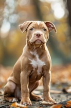 Seated young American pit bull terrier, AI generated