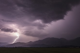 Lightning, thunderstorm, night shot, Loisach-Lake Kochel-Moor, Alpine foothills, Bavaria, Germany,