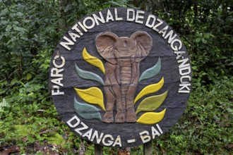 Sign at the entrance to the Dzanga-Ndoki National Park, Unesco World Heritage Site, Dzanga-Sangha