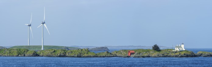 Panorama of Windmills over Fjord, HAUGESUND, North Sea in Rogaland County, Åkrafjord, Norway,