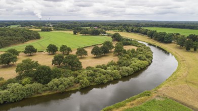 Aerial view of the Ems near Lingen, river, Wachendorf, Lingen, Lower Saxony, Germany, Europe