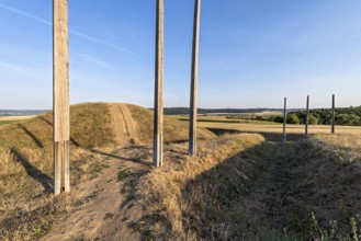 Burial site, reconstructed burial mound with oak posts, ditches and ramparts, princely tomb,