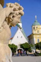 Marienbrunnen, place of pilgrimage, Kapellplatz with the Chapel of Mercy, Altötting, Upper Bavaria,