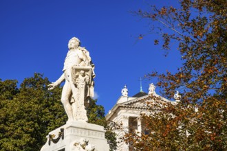 Mozart monument in the Burggarten, behind the façade of the House of Austrian History, Burggarten,