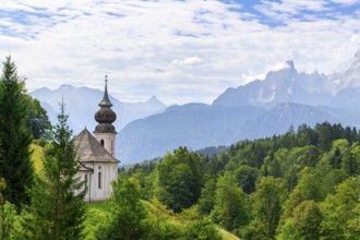 Maria Gern pilgrimage church, view of the Watzmann, Berchtesgarden Alps, Berchtesgaden,