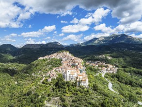 Old Village in mountain from a drone, Rivello, Potenza, Basilicata, Italy, Europe