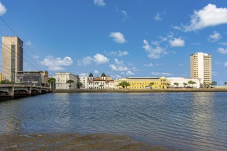 View of the historic center of Recife on the banks of the Capibaribe River, Recife, Pernambuco,