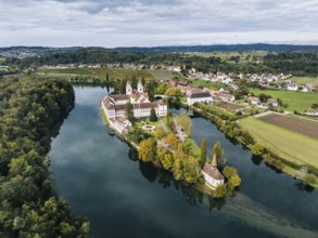 Aerial view of the former Benedictine abbey with the monastery church of St Mary and the pointed