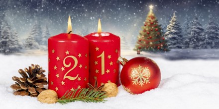 Second 2nd Advent with candle Christmas Christmas tree Christmas card for Christmas time Panorama