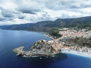 Scilla from a drone, Calabria, Italy, Europe