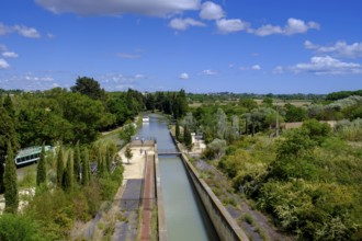 Fonseranes lock stairs, Échelle d'Écluses de Fonseranes, Neuf Ecluses, Canal du Midi, Beziers,