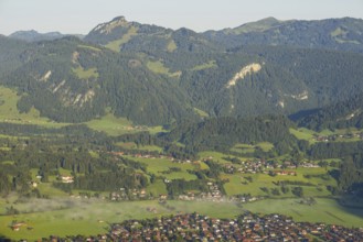 Panorama from Schattenberg to Oberstdorf, Allgäu Alps, Allgäu, Bavaria, Germany, Europe