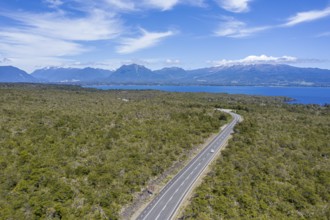 Road along lake Lago Llanquihue north of Ensenada, Los Lagos region, Chile, South America