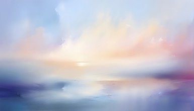 Abstract horizon line with layers of soft, pastel colors rising and falling, creating a soothing