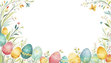 Abstract illustration of a Easter card with delicate colorful hand-drawn illustrations, empty space