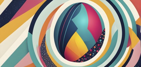 Abstract Easter egg design with geometric patterns, bold colors, and a mix of textures, creating a