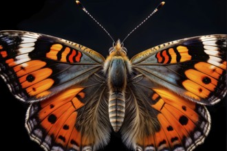 Macro of a small tortoiseshell butterfly (Aglais urticae), highlighting its colorful, textured