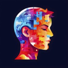 Human head silhouette made from puzzle pieces, isolated on a pure background, AI generated