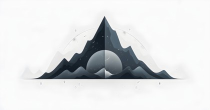 Minimalist illustration of an abstract mountain that cycles through day and night, symbolizing