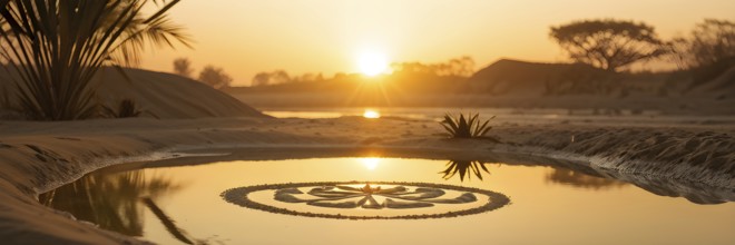 Zen garden bathed in the soft glow of dawn as a serene symbol for relaxation, AI generated